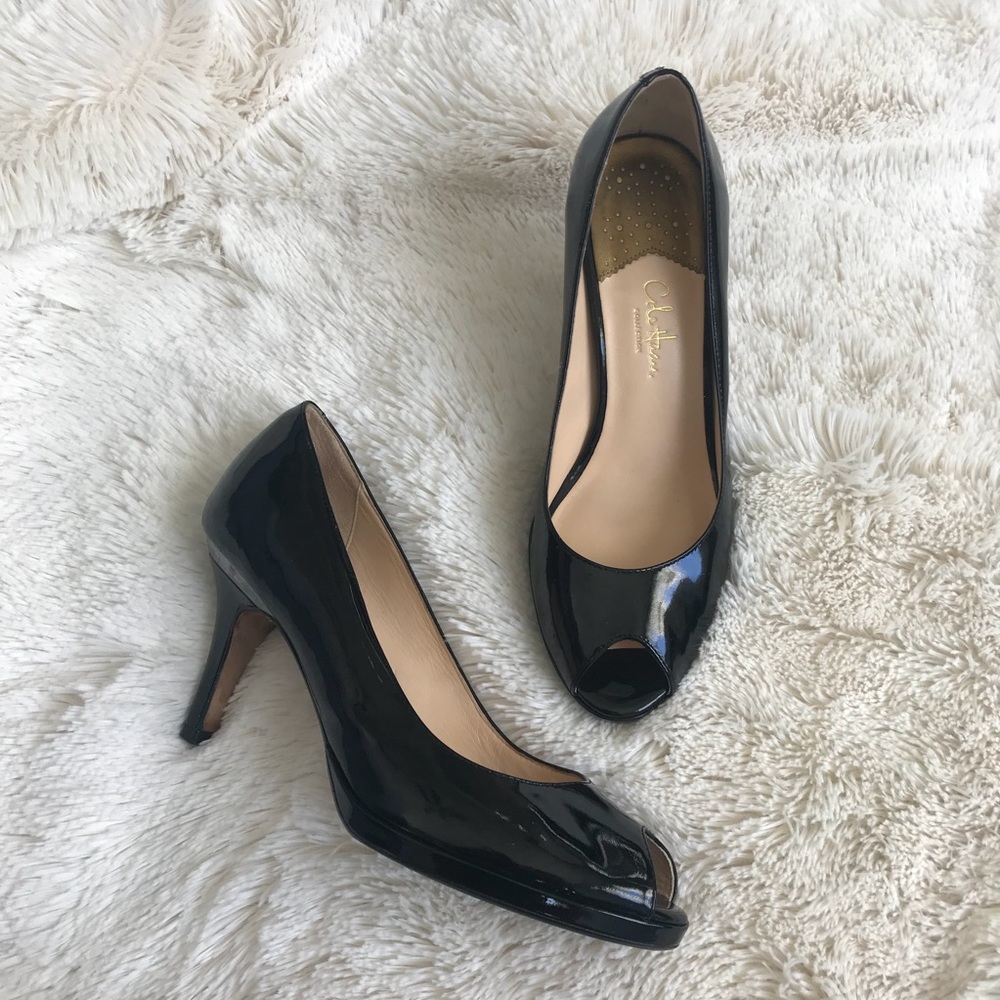 Cole Haan Patent Leather Peep Toe Pumps/Heels